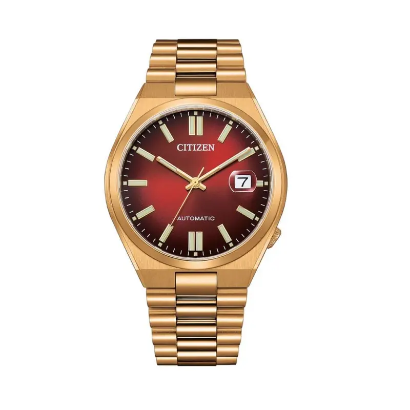 Citizen Mechanical Automatic Red Dial Gold Stainless Steel Strap Men Watch Nj0153-82X 1