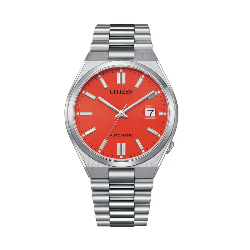Citizen Mechanical Automatic Red Dial Silver Stainless Steel Strap Men Watch Nj0158-89W 1