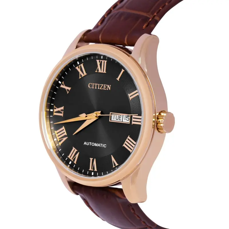 Citizen Mechanical Black Dial Brown Leather Strap Men Watch Nh8363-14H 2