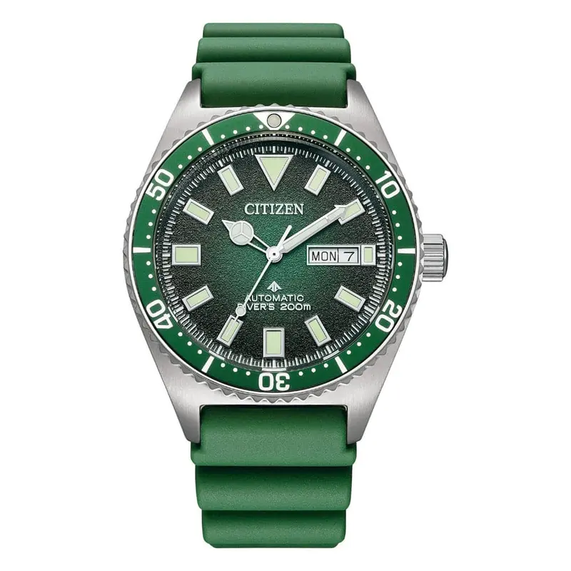 Citizen Mechanical Green Dial Synthetic Rubber Strap Men Watch Ny0121-09X 1