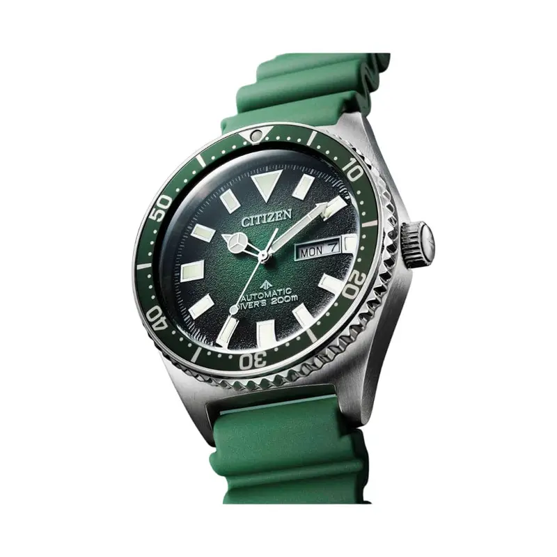 Citizen Mechanical Green Dial Synthetic Rubber Strap Men Watch Ny0121-09X 2