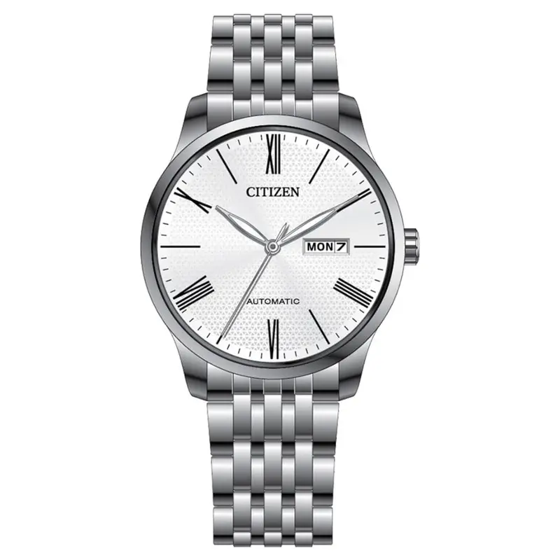 Citizen Mechanical White Dial Silver Stainless Steel Strap Men Watch Nh8350-59A 1