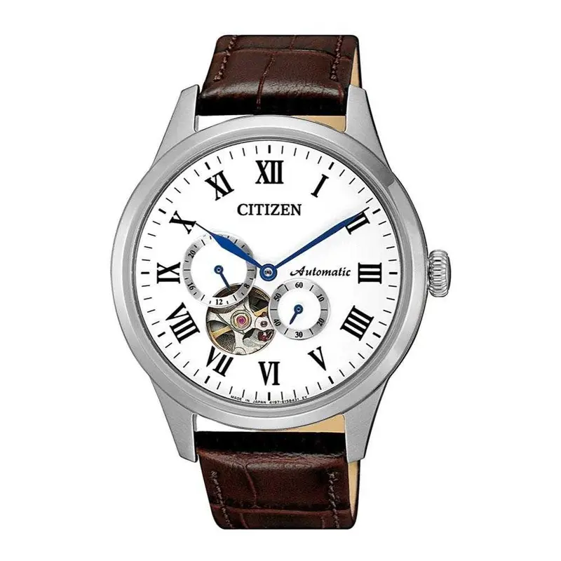 Citizen Np1020-15A Automatic Silver Stainless Steel Brown Leather Strap Men's Watch 1
