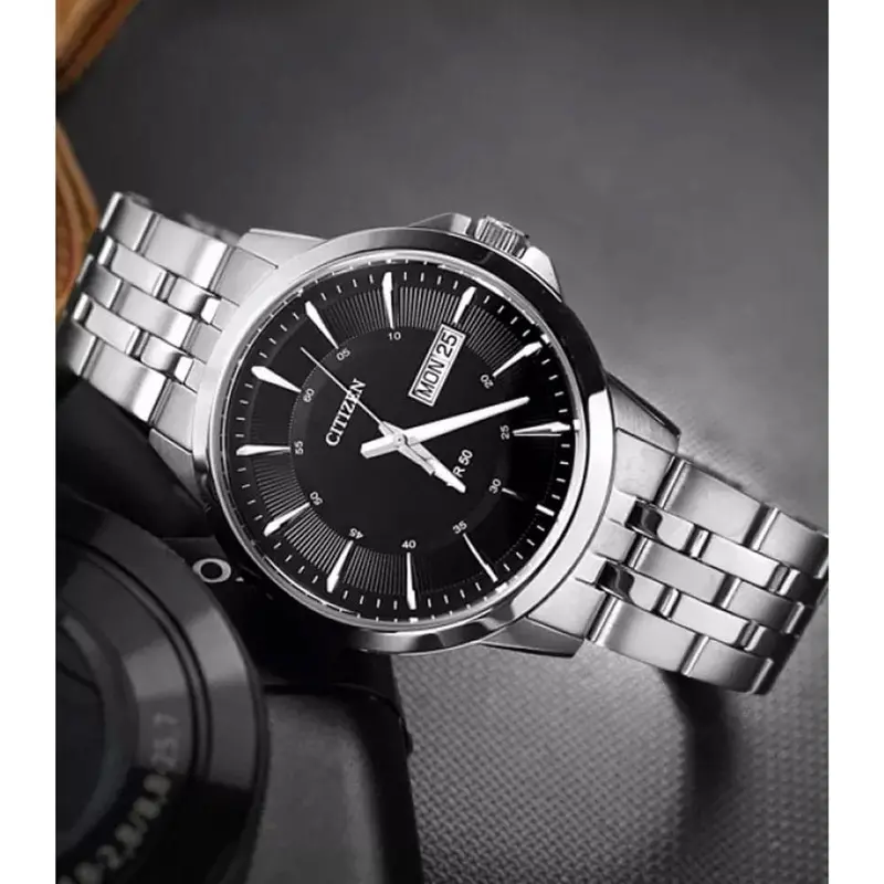 Citizen Quartz Analog Black Dial Silver Stainless Steel Strap Men Watch Bf2011-51E 1