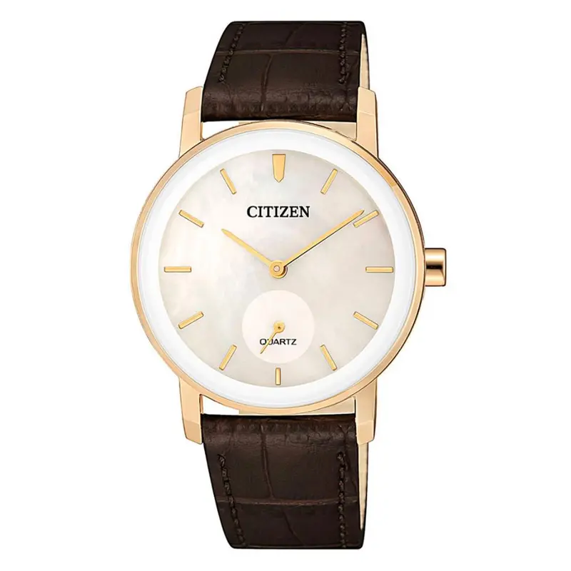 Citizen Quartz Mother Of Pearl Dial Brown Leather Strap Women’S Watch Eq9063-04D 1
