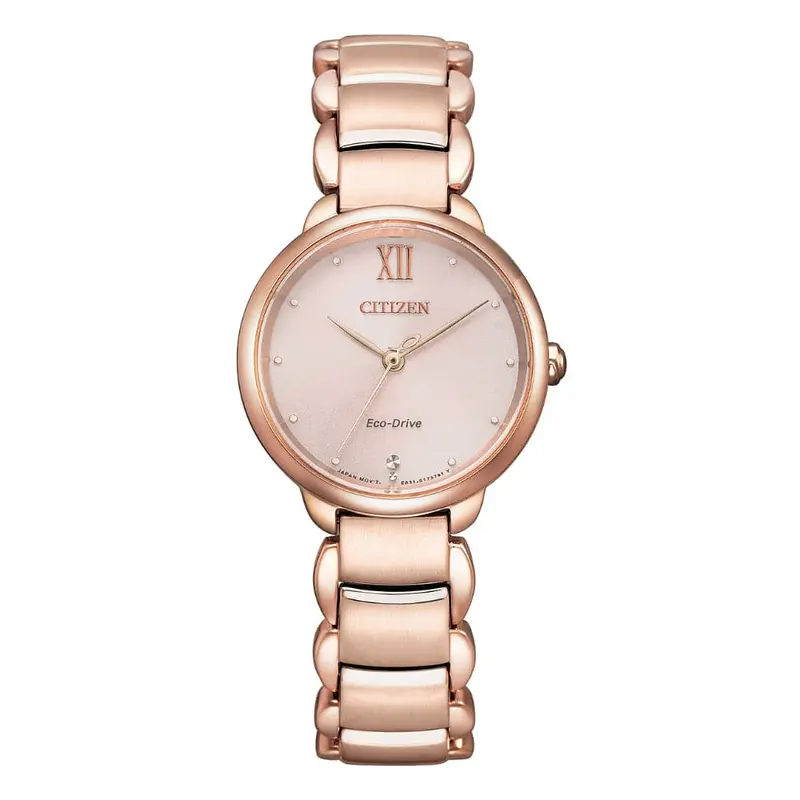 Citizen Rose Gold Dial And Stainless Steel Strap Women Watch Em0922-81X 1