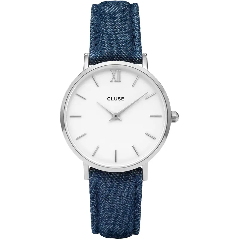 Cluse Minuit Quartz Silver Stainless Steel Cl30030 Blue Leather Strap Ladies Watch 1