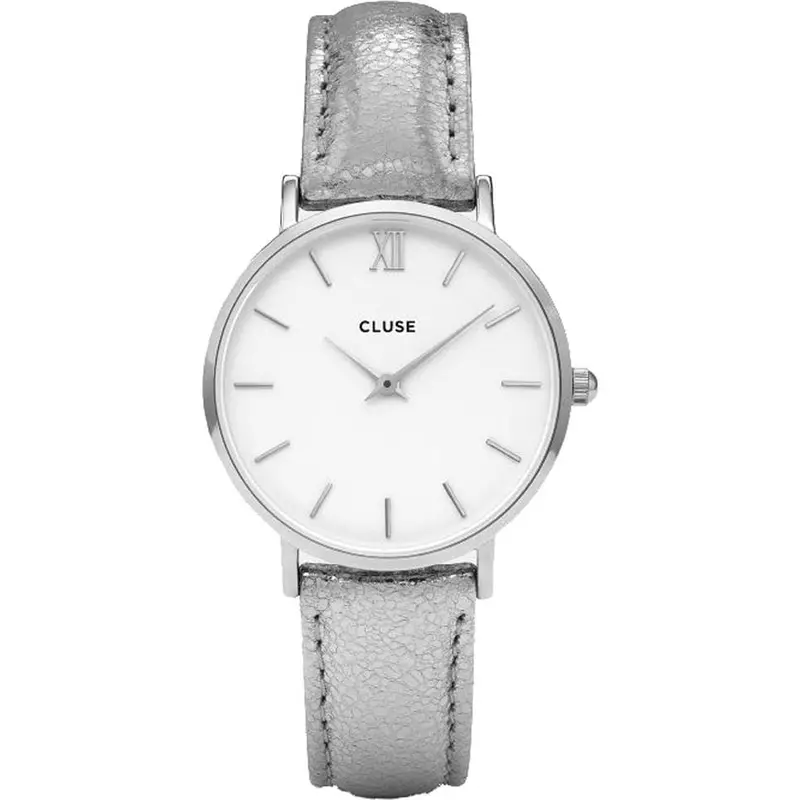 Cluse Minuit Quartz Silver Stainless Steel Cl30039 Silver Leather Strap Ladies Watch 1