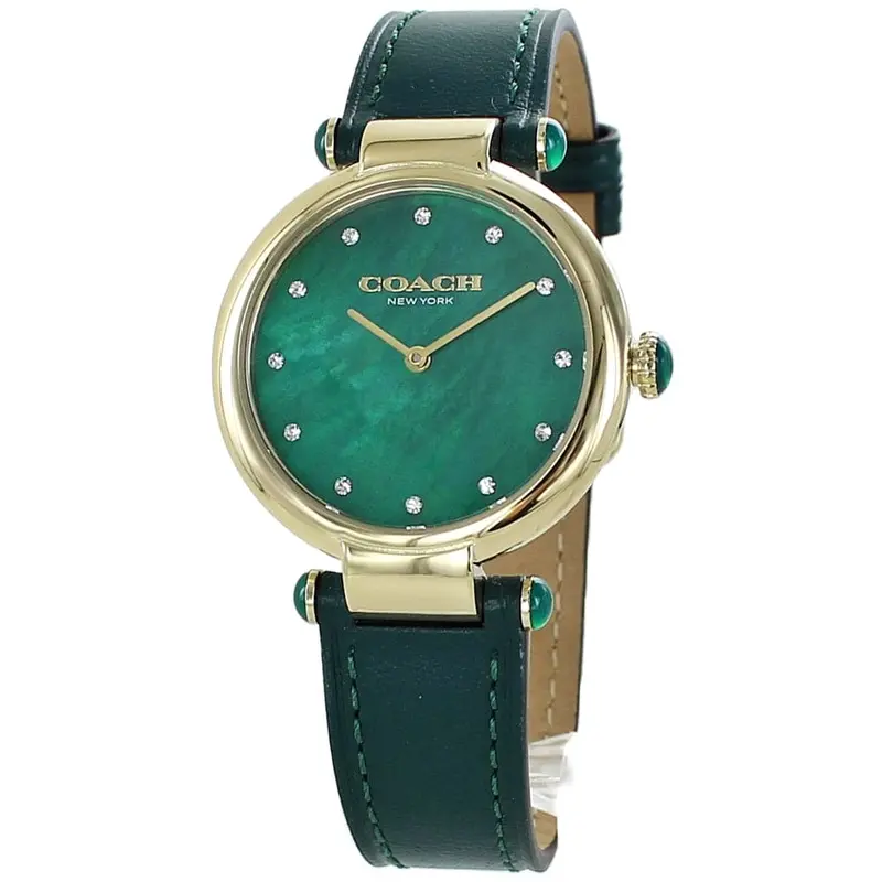 Coach Cary Green Dial And Leather Strap Women Watch 14503962 1