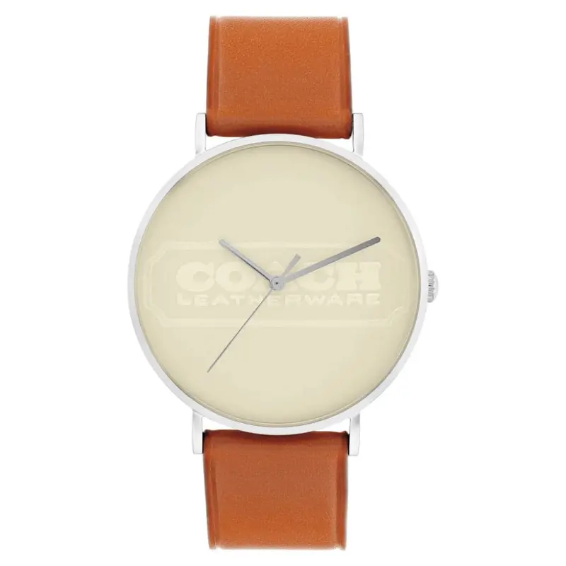 Coach Charles Chalk Brown Leather Strap Men Watch 14602600 1