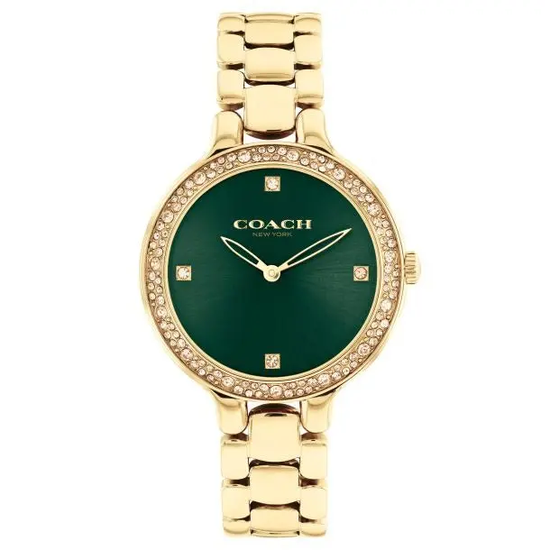 Coach Chelsea Green Dial Gold-Tone Crystal Bracelet Watch 14504251 1
