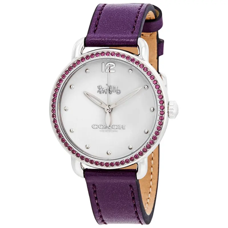 Coach Delancey Analog Quartz Purple Crystal Silver Stainless Steel 14502886 Leather Strap Women's Watch 1