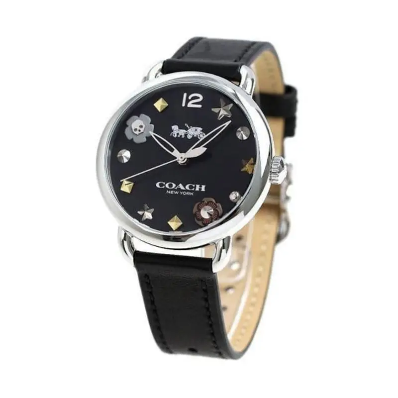 Coach Delancey Analog Quartz Silver Stainless Steel 14502780 Black Leather Strap Women's Watch 2