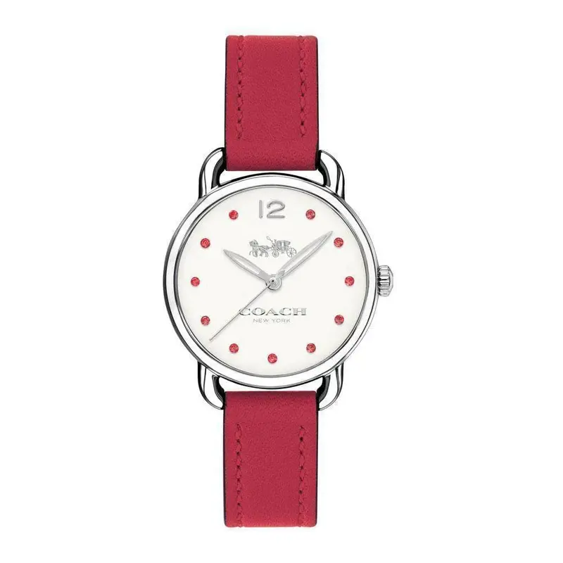 Coach Delancey Analog Quartz Silver Stainless Steel 14502905 Red Leather Strap Women's Watch 1