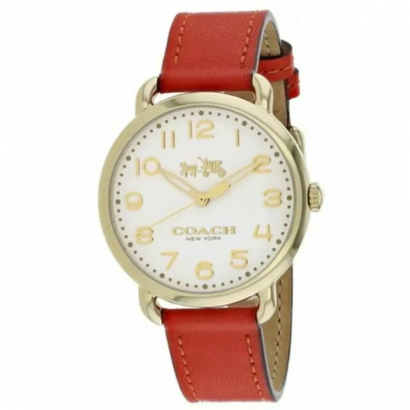 Coach Delancy Analog Quartz Gold Stainless Steel 14502719 Orange Leather Strap Women's Watch 1
