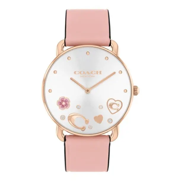 Coach Elliot Crystal Accent & Blush Leather Strap Watch 14504295 1