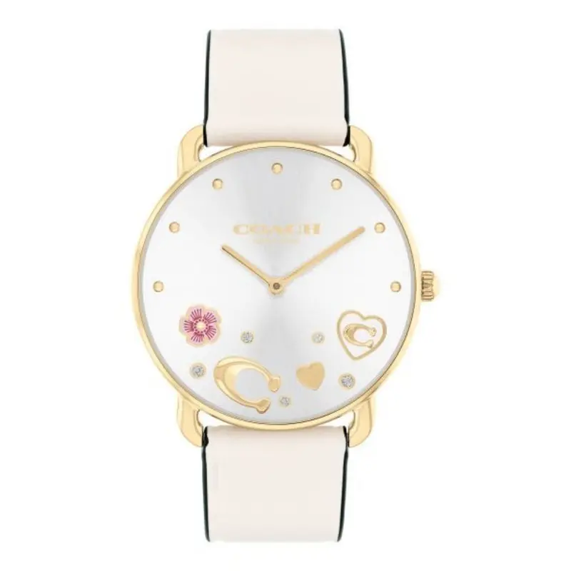 Coach Elliot Crystal Accent & White Chalk Leather Strap Watch 14504294 1