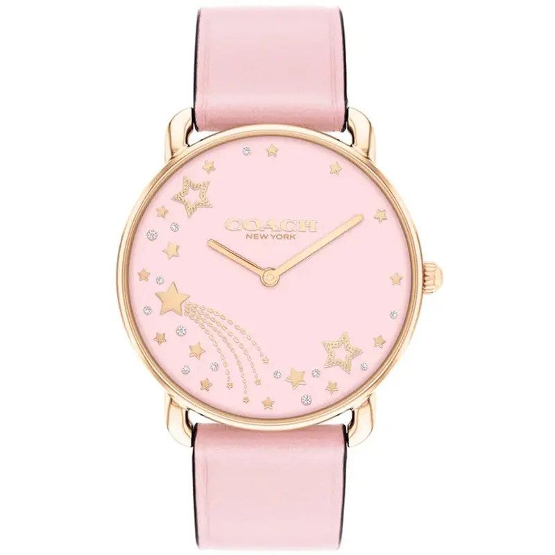 Coach Elliot Stars Dial Pink Leather Strap Watch 14504379 1