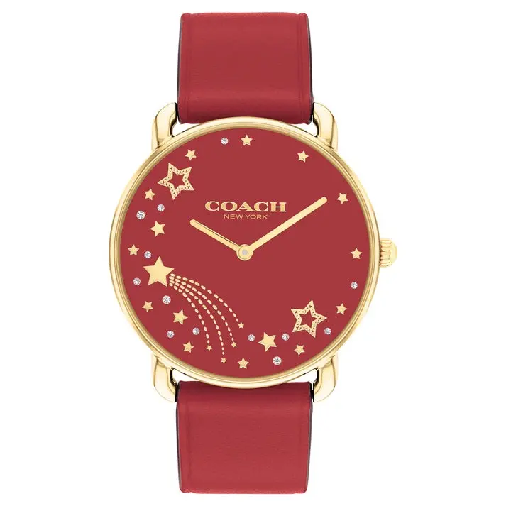 Coach Elliot Stars Dial Red Leather Strap Watch 14504378 1