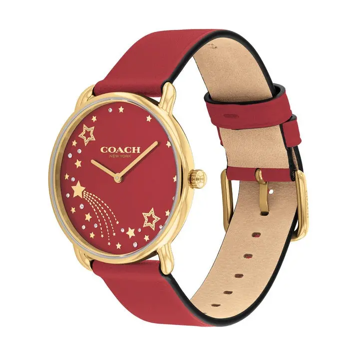 Coach Elliot Stars Dial Red Leather Strap Watch 14504378 2