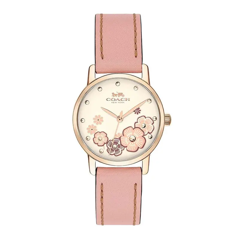 Coach Grand Analog Quartz Gold Stainless Steel 14503060 Pink Leather Strap Women's Watch 1