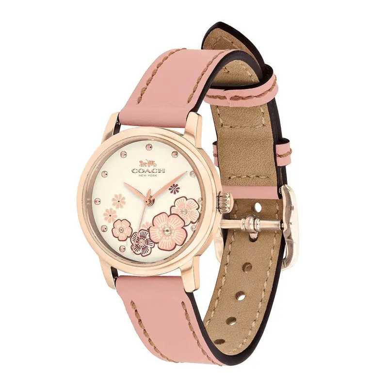 Coach Grand Analog Quartz Gold Stainless Steel 14503060 Pink Leather Strap Women's Watch 2