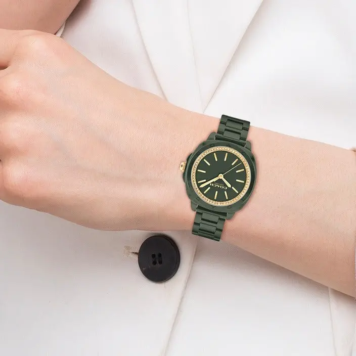 Coach Kitt Crystal Green Ceramic Bracelet Watch 14504404 2