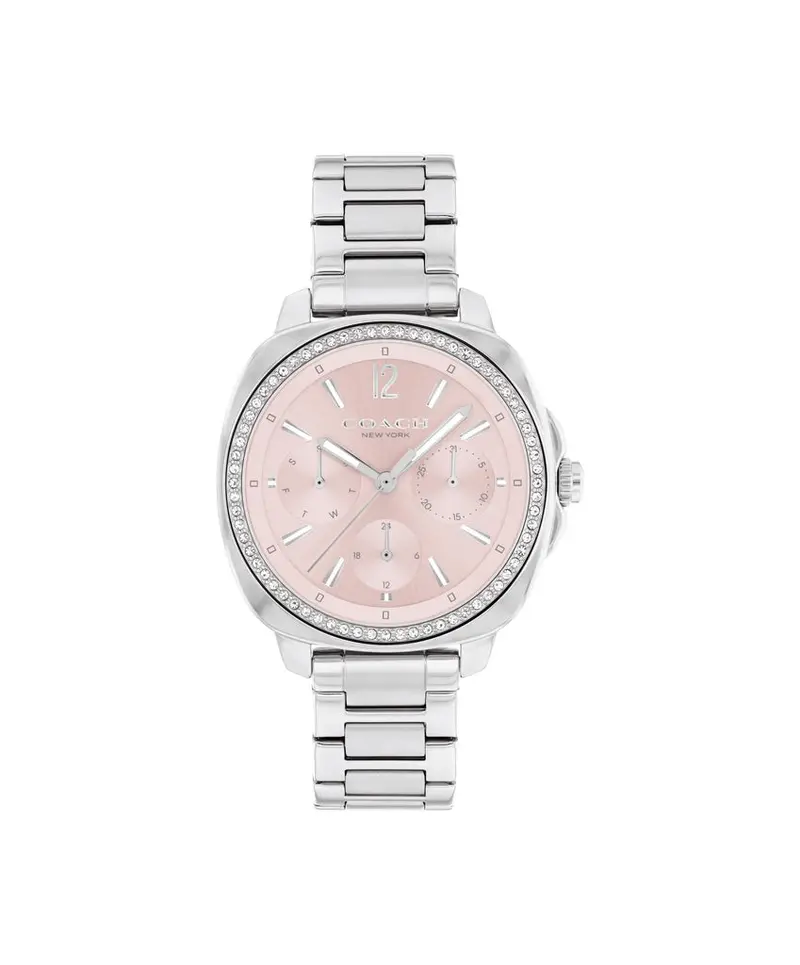 Coach Kitt Crystal Pink Chronograph Silver Steel Watch 14504392 1