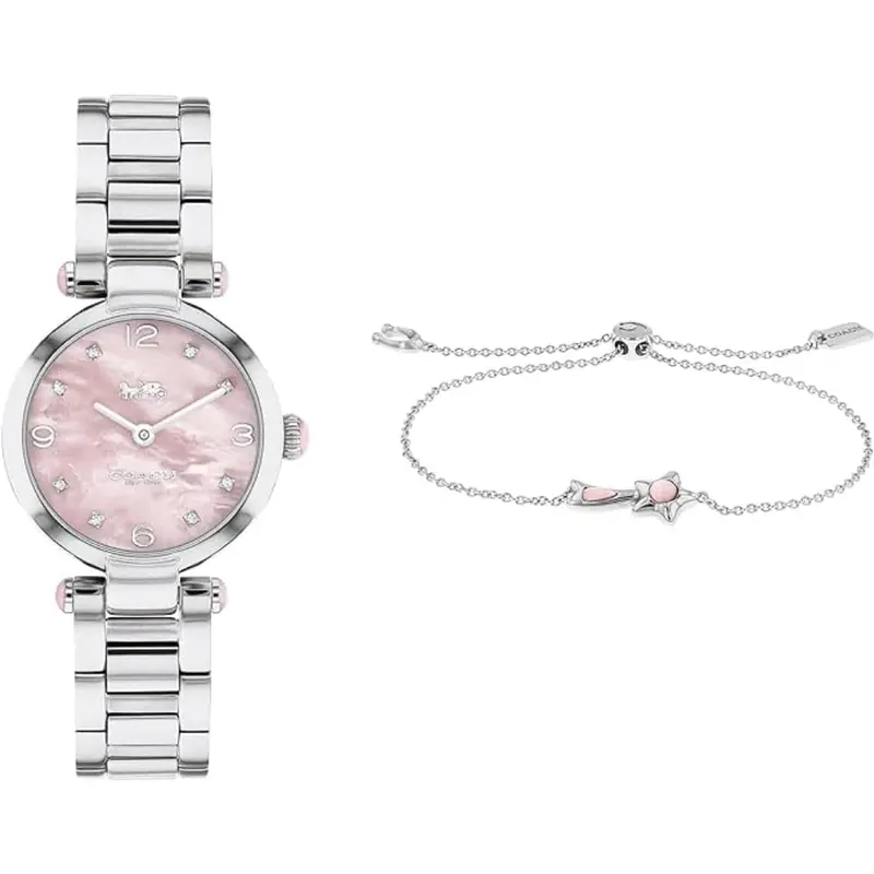 Coach New York Cary Pink Dial Silver Stainless Steel Strap Women Watch 14000079 1