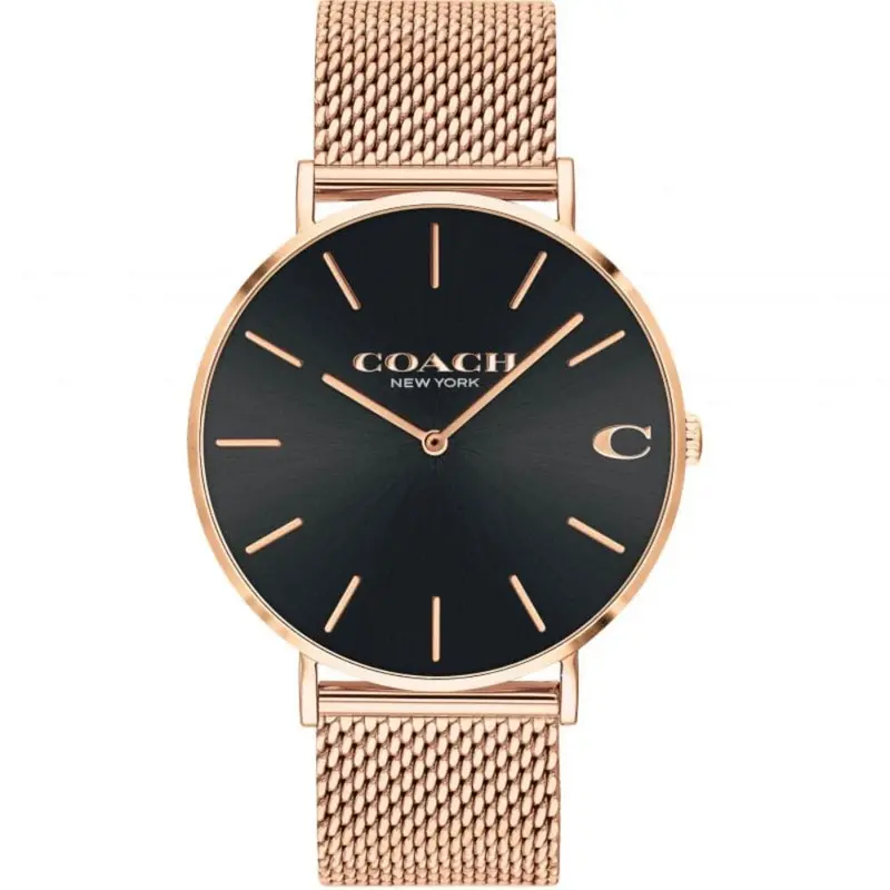 Coach New York Charles Black Dial Rose Gold Milanese Strap Men Watch 14602552 1