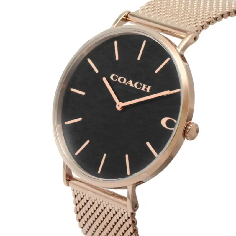 Coach New York Charles Black Dial Rose Gold Milanese Strap Men Watch 14602552 2