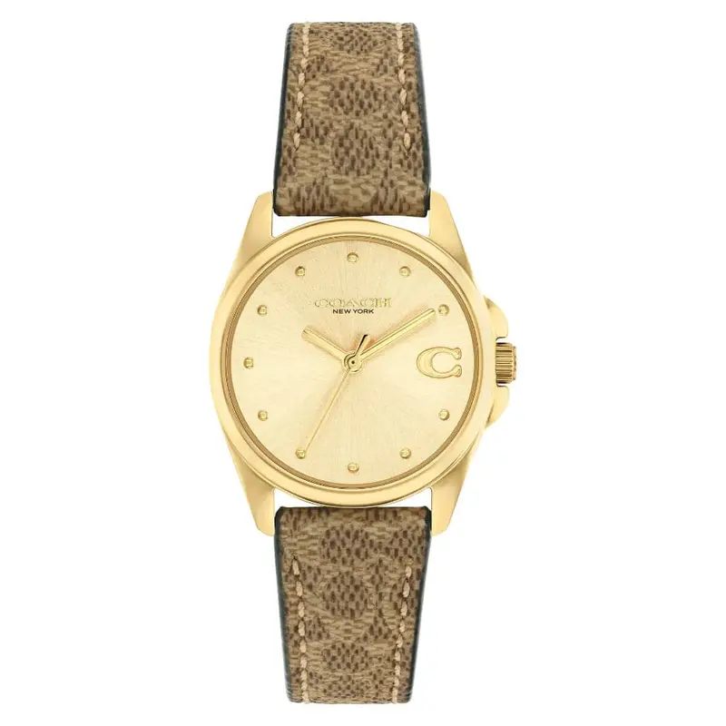 Coach New York Gold Dial Brown Leather Strap Women Watch 14504107 1