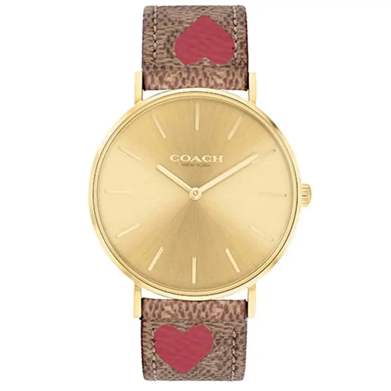 Coach New York Gold Dial Leather Strap Women Watch 14503886 1