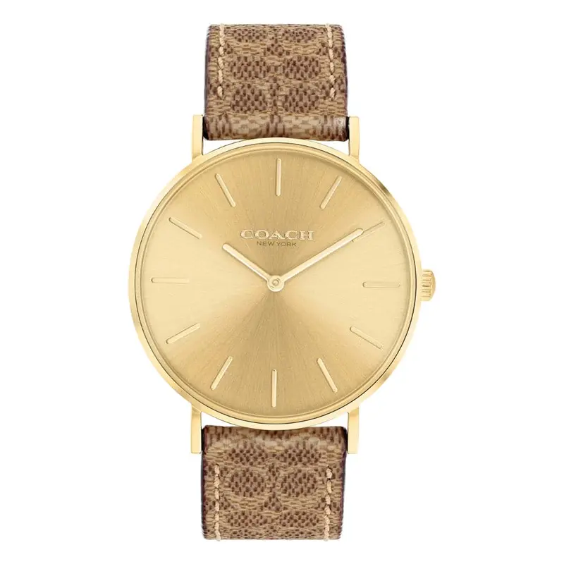 Coach New York Gold Dial Leather Strap Women Watch 14504086 1