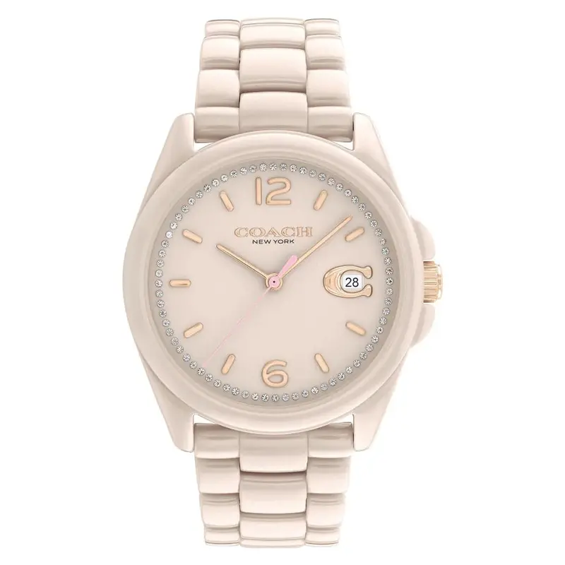 Coach New York Greyson Beige Ceramic Women's Watch 14504065 1
