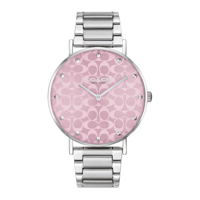 Coach New York Pink Dial Silver Stainless Steel Strap Women Watch 14000093 1