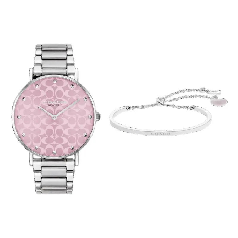 Coach New York Pink Dial Silver Stainless Steel Strap Women Watch 14000093 2