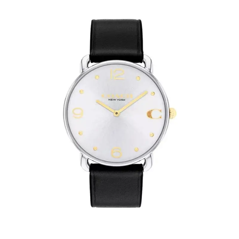 Coach New York Silver Dial Black Leather Strap Women Watch 14504198 1