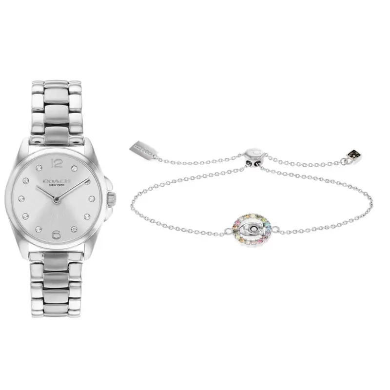 Coach New York Silver Dial Stainless Steel Strap Women Set Watch 14000089 1