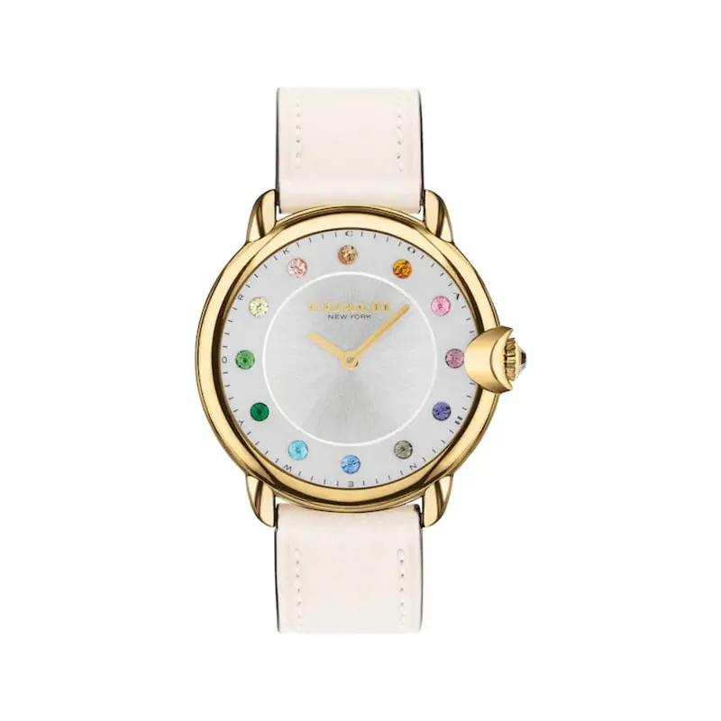 Coach New York Silver Dial White Leather Strap Women Watch 14503989 1