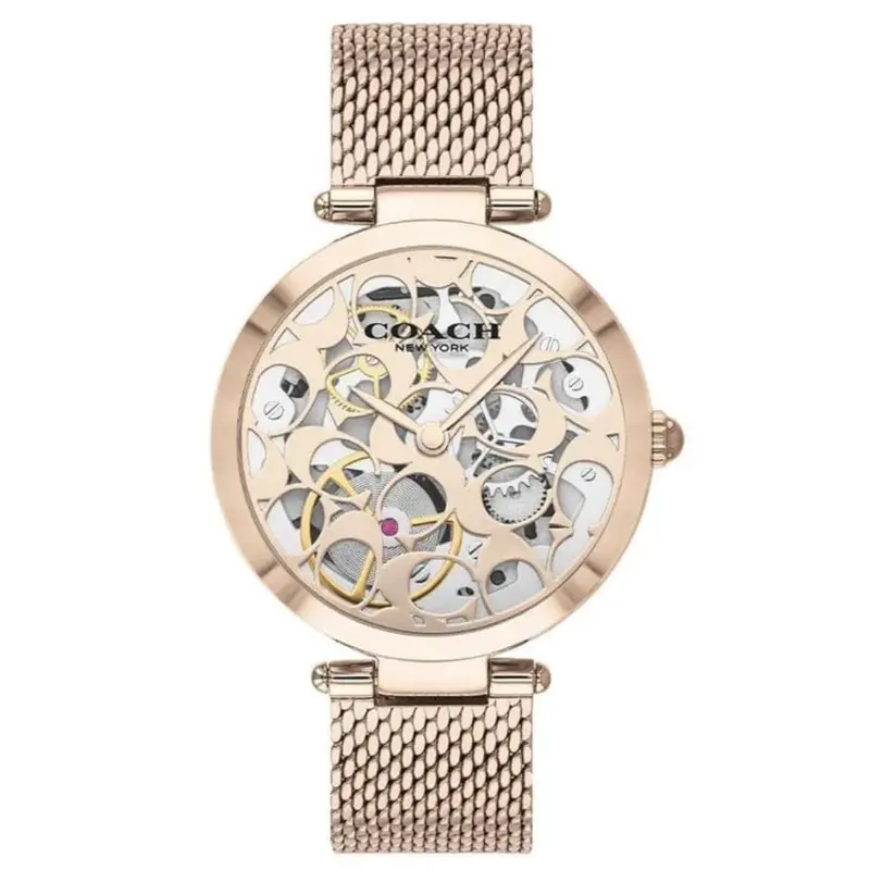 Coach New York Skeleton Dial Rose Gold Milanes Strap Women Watch 14503595 1