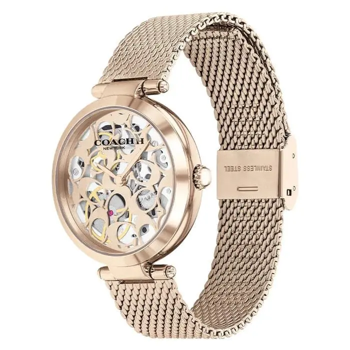 Coach New York Skeleton Dial Rose Gold Milanes Strap Women Watch 14503595 2