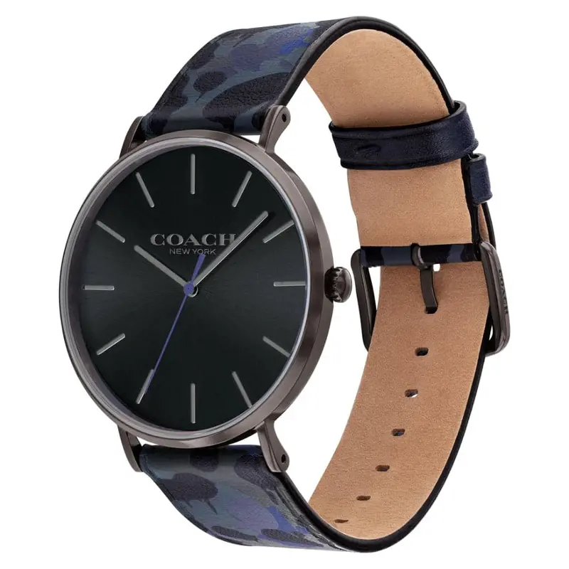 Coach New York Sunray Dial Blue Leather Strap Men Watch 14602616 2