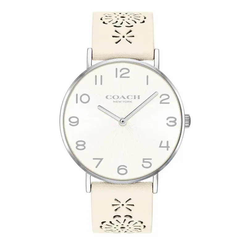 Coach Perry Analog Quartz Silver Stainless Steel 14503029 White Leather Strap Women's Watch 1
