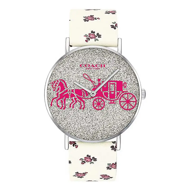 Coach Perry Analog Quartz Silver Stainless Steel 14503047 White Floral Strap Women's Watch 1