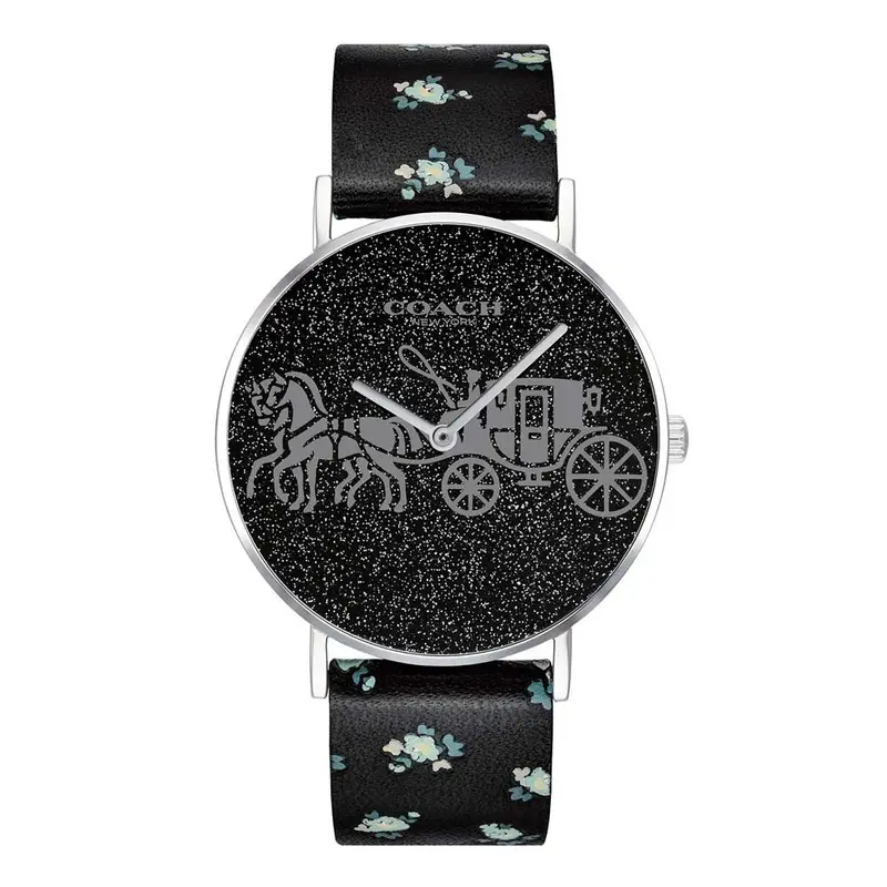 Coach Perry Analog Quartz Silver Stainless Steel 14503048 Black Leather Strap Women's Watch 1