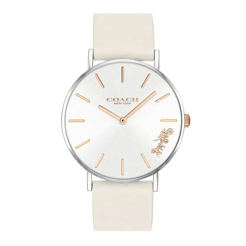 Coach Perry Analog Quartz Silver Stainless Steel 14503117 White Leather Strap Women's Watch 1