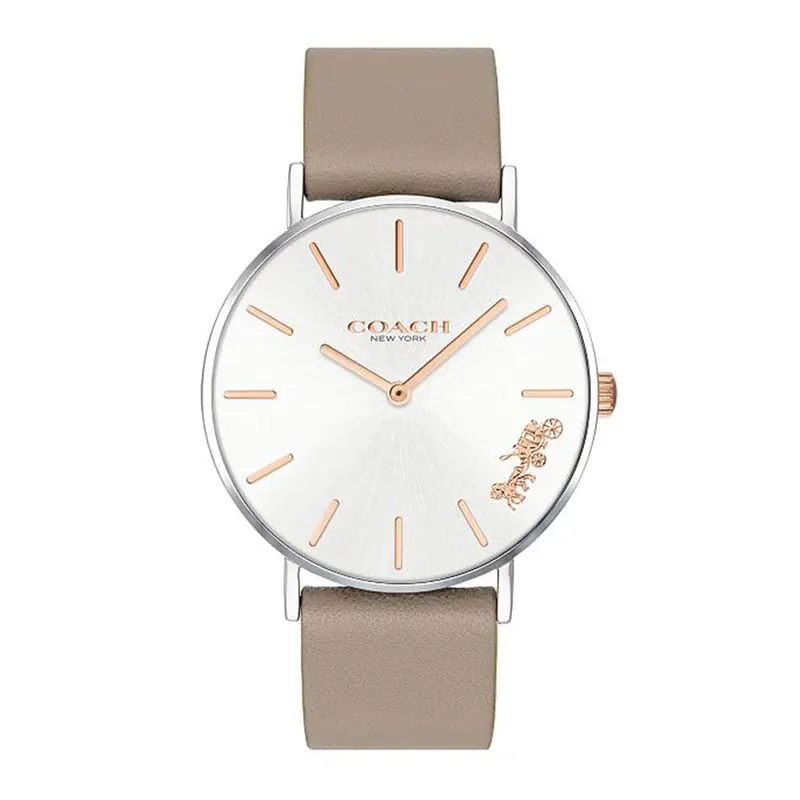 Coach Perry Analog Quartz Silver Stainless Steel 14503119 Grey Leather Strap Women's Watch 1
