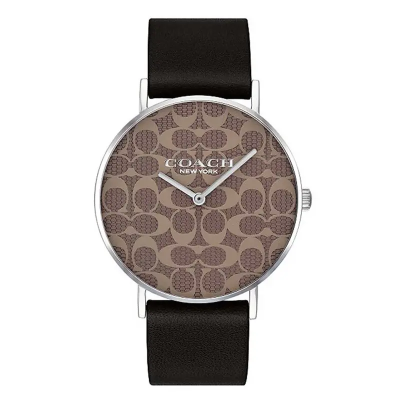 Coach Perry Analog Quartz Silver Stainless Steel 14503123 Black Leather Strap Women's Watch 1