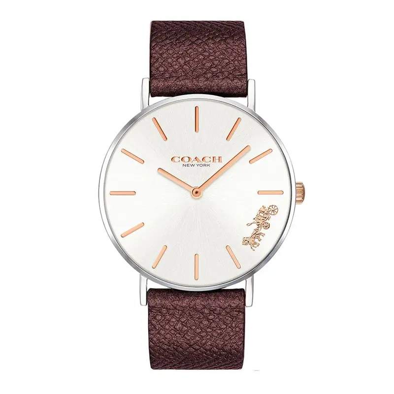 Coach Perry Analog Quartz Silver Stainless Steel 14503154 Burgundy Leather Strap Women's Watch 1